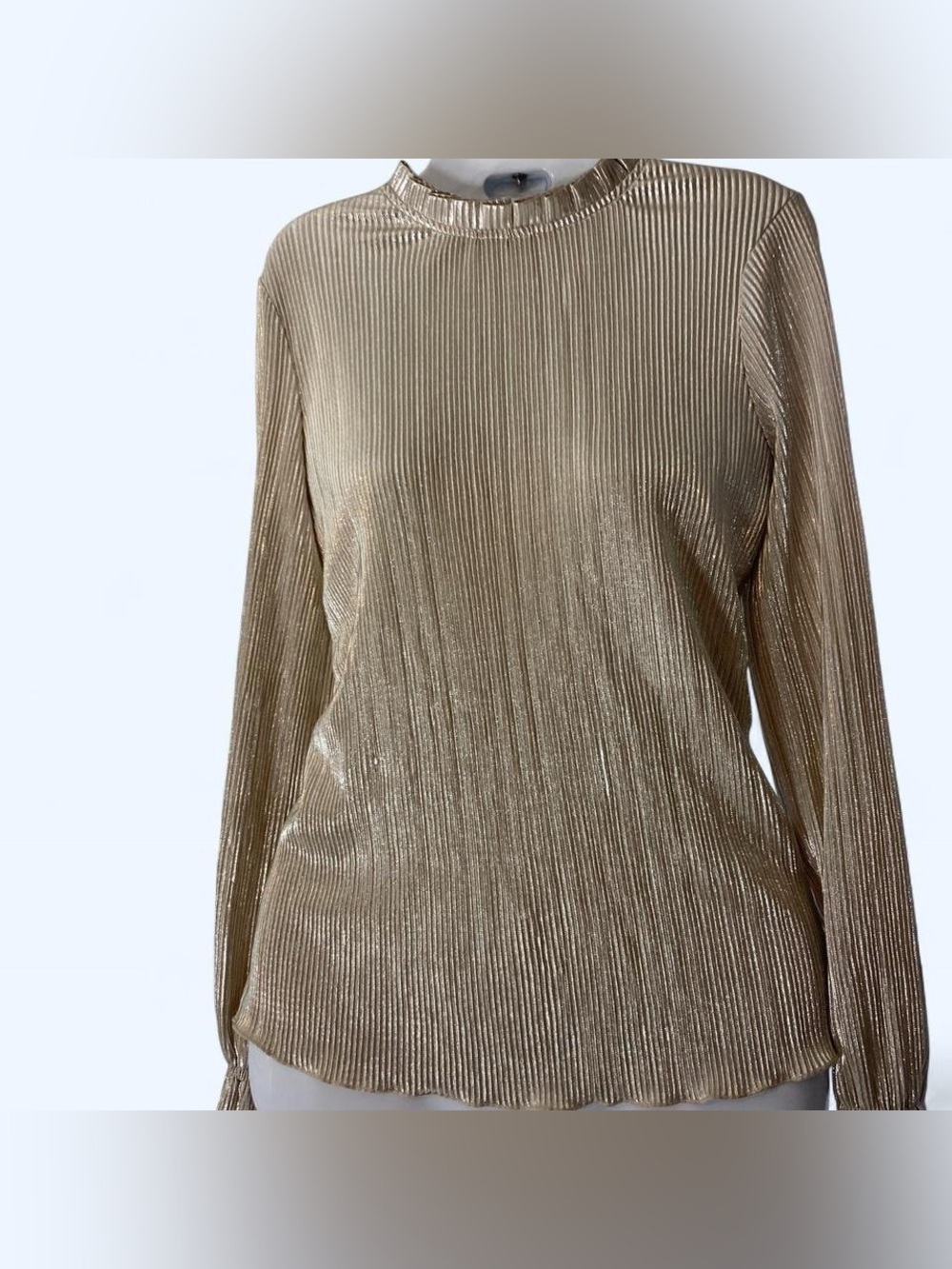 Adrianna Papell silver metallic pleated long sleeve top Size S
